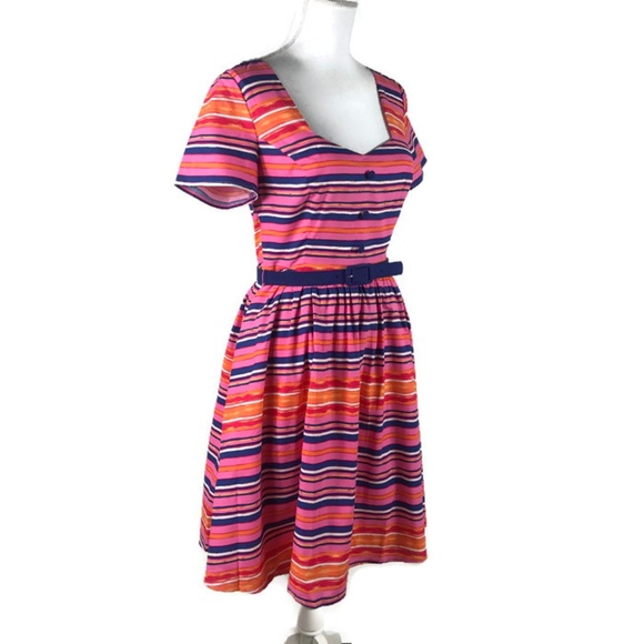 Modcloth Dress M Fit Flare Dress Striped Pinup - Picture 5 of 8